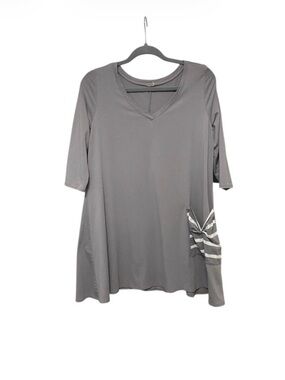 Chalet Gray V-Neck Tunic with Striped Accent Pocket